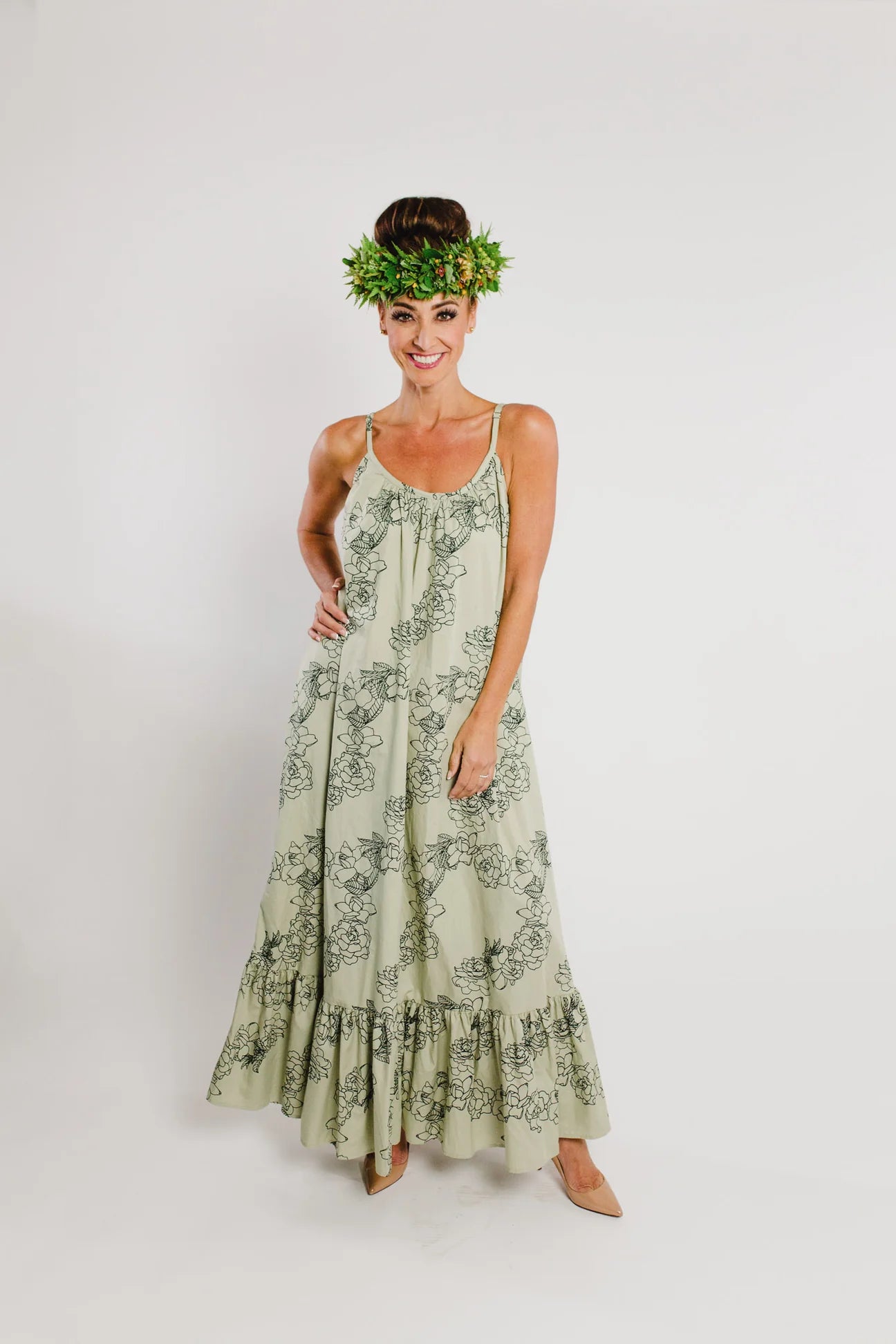 Gardenia Print Maxi Dress in Hunter on Parsley Combed