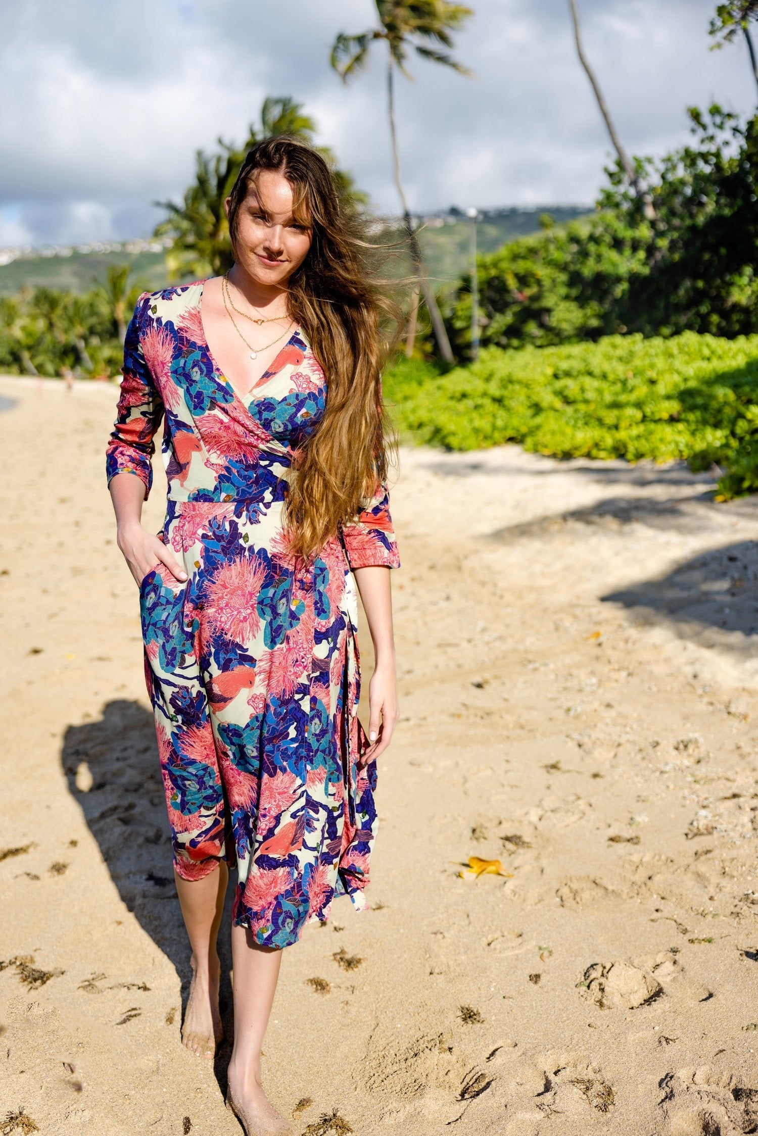 Kaniakapūpū Lehua 'Ula Women's Midi Wrap Dress