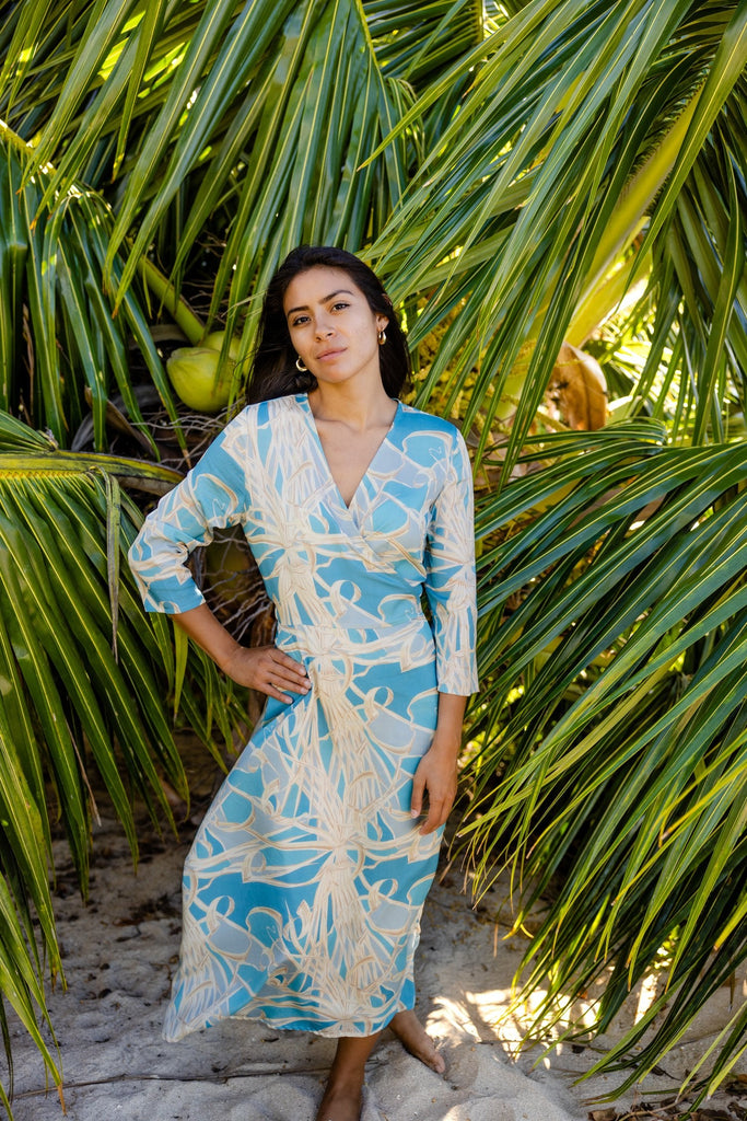 Sky Blue Lau Hala Women's Midi Wrap Dress Sky Blue Lau Hala Women's Midi Wrap Dress