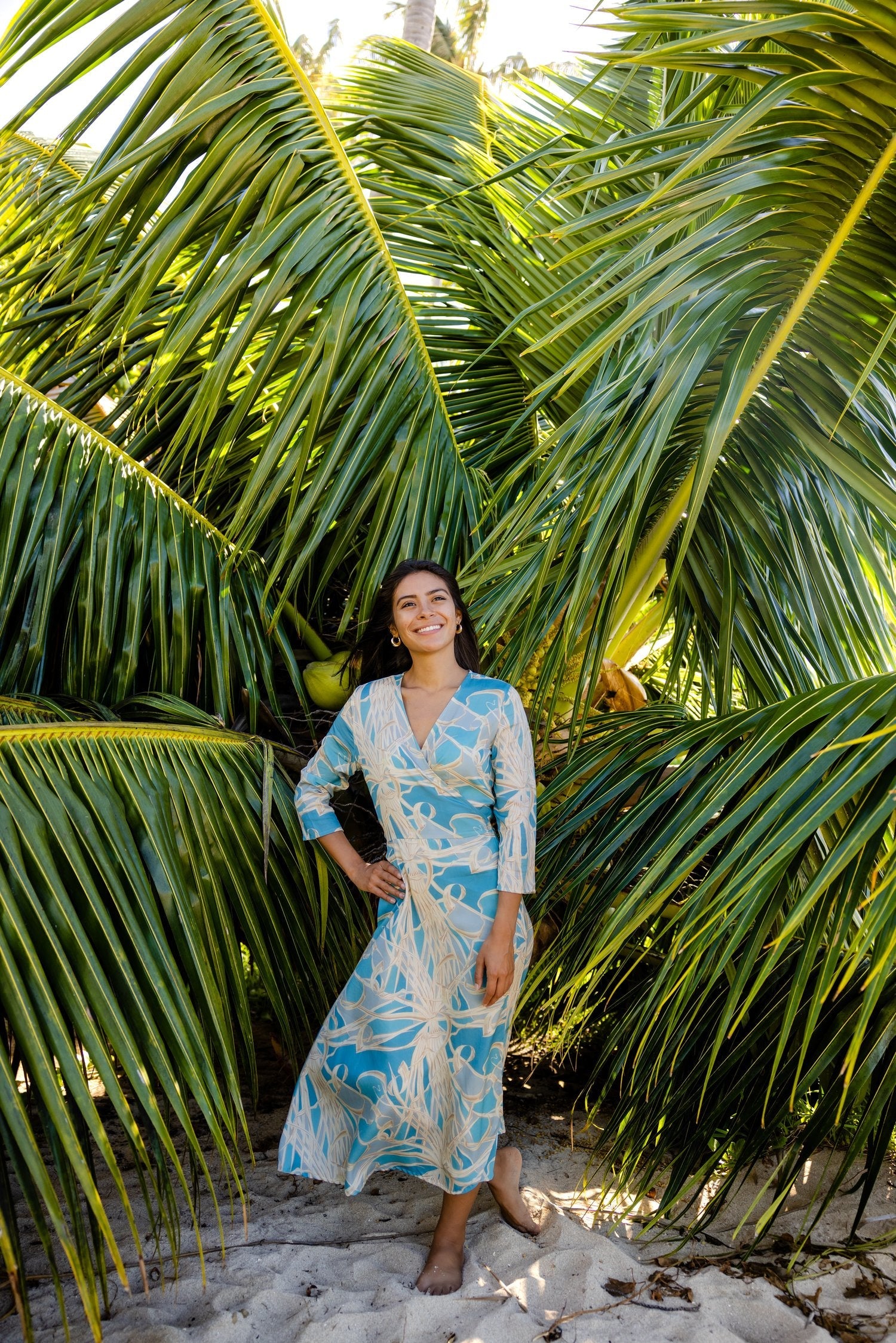 Sky Blue Lau Hala Women's Midi Wrap Dress