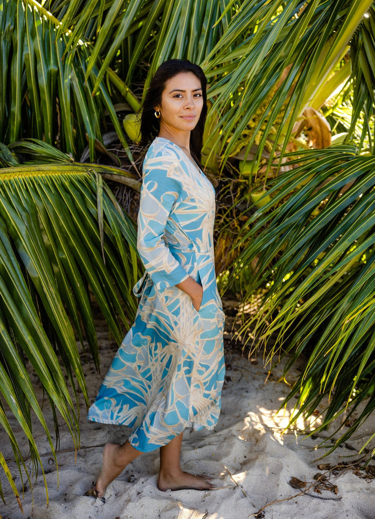 Sky Blue Lau Hala Women's Midi Wrap Dress