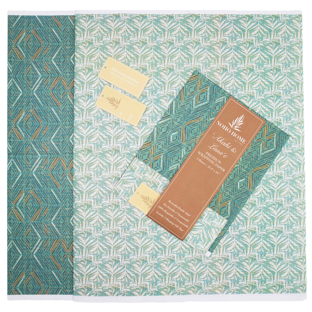 Na Mea Hawaiʻi - Noho Home - ʻAkahi & Lauaʻe Reversible Wrapping Paper - Laid Flat