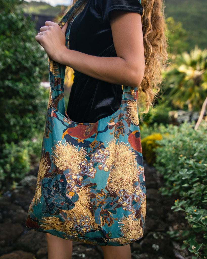 colorful floral bag on woman